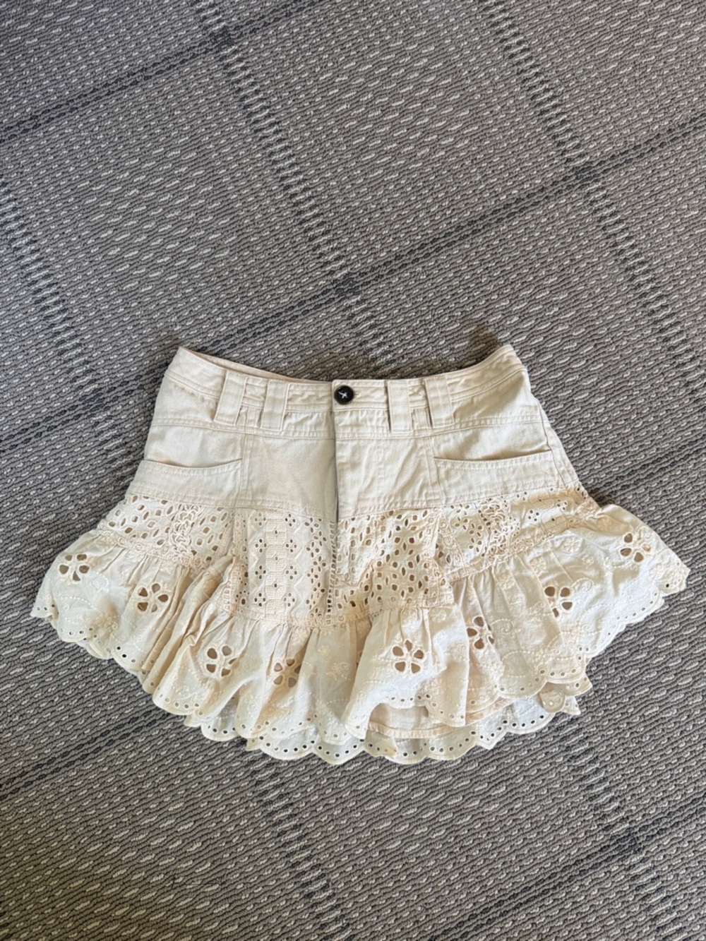 Free People Cream Eyelet Ruffle Mini Skirt